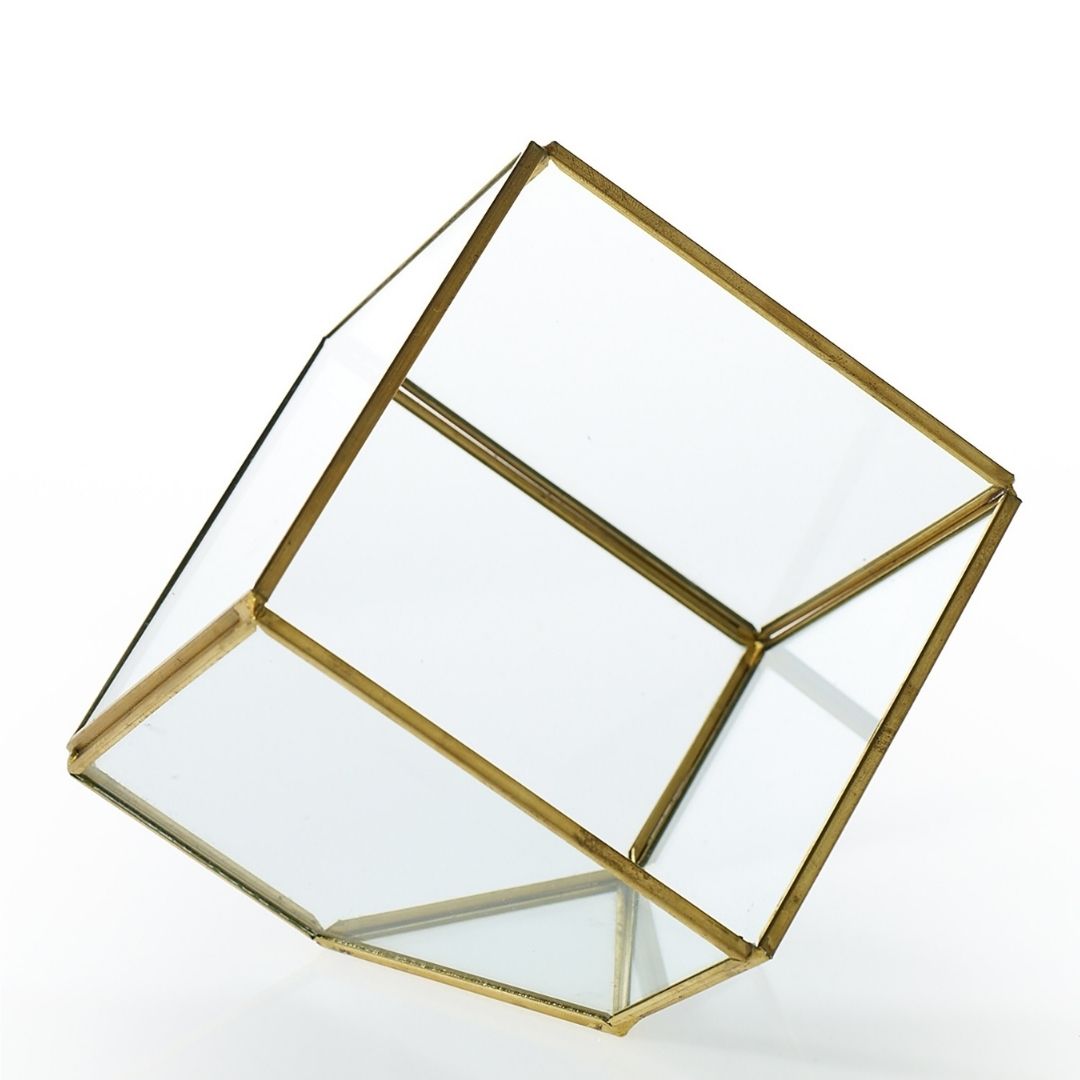 event decor rental gold brass bronze glass cube geometric vase candle holder wedding centerpiece