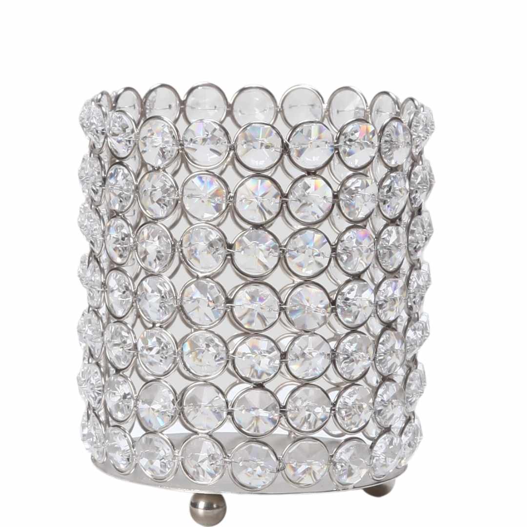 event decor rental gem crystal diamond silver candle wedding centerpiece