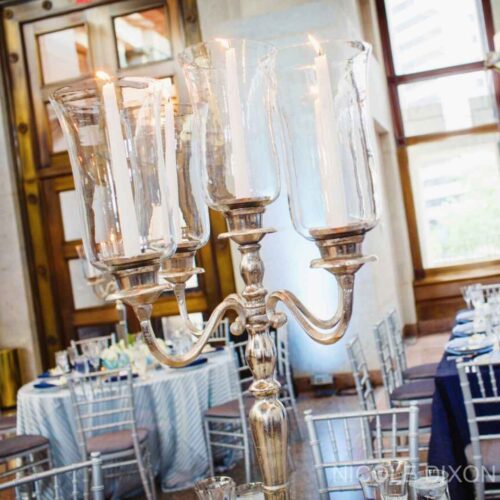 event decor rental silver candle holder chandelier wedding centerpiece