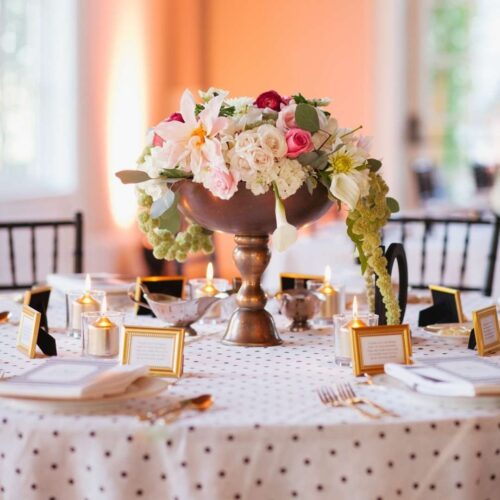 event decor rental bronze gold compote vase floral flower wedding centerpiece