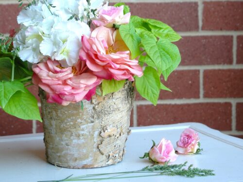 event decor rental wood bark flower floral arrangement wedding centerpiece